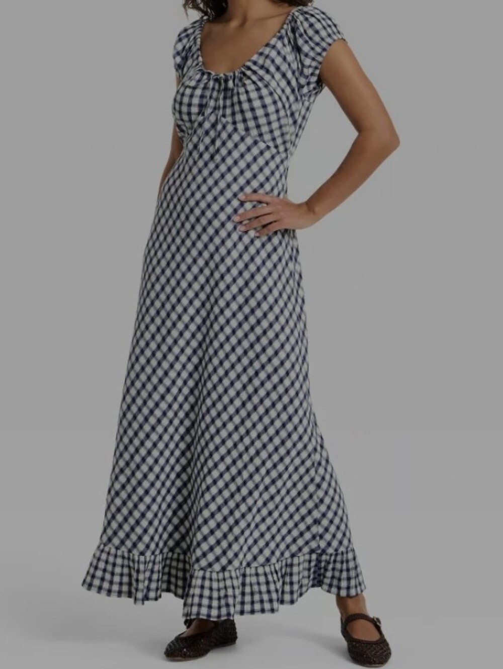 Universal Thread Women’s Puff Short Sleeve Ankle Sundress Navy Blue Gingham Size